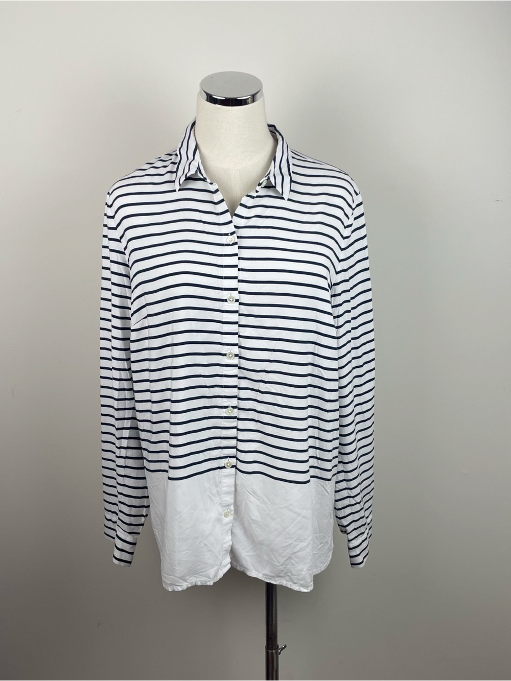 J. Jill White Black Stripe Collared Long Sleeve Button Down Shirt Top Medium